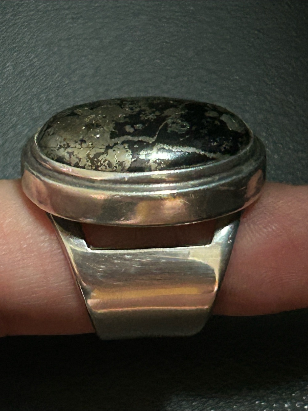 Sterling Silver Natural Golden Pyrite Oval Statement Ring